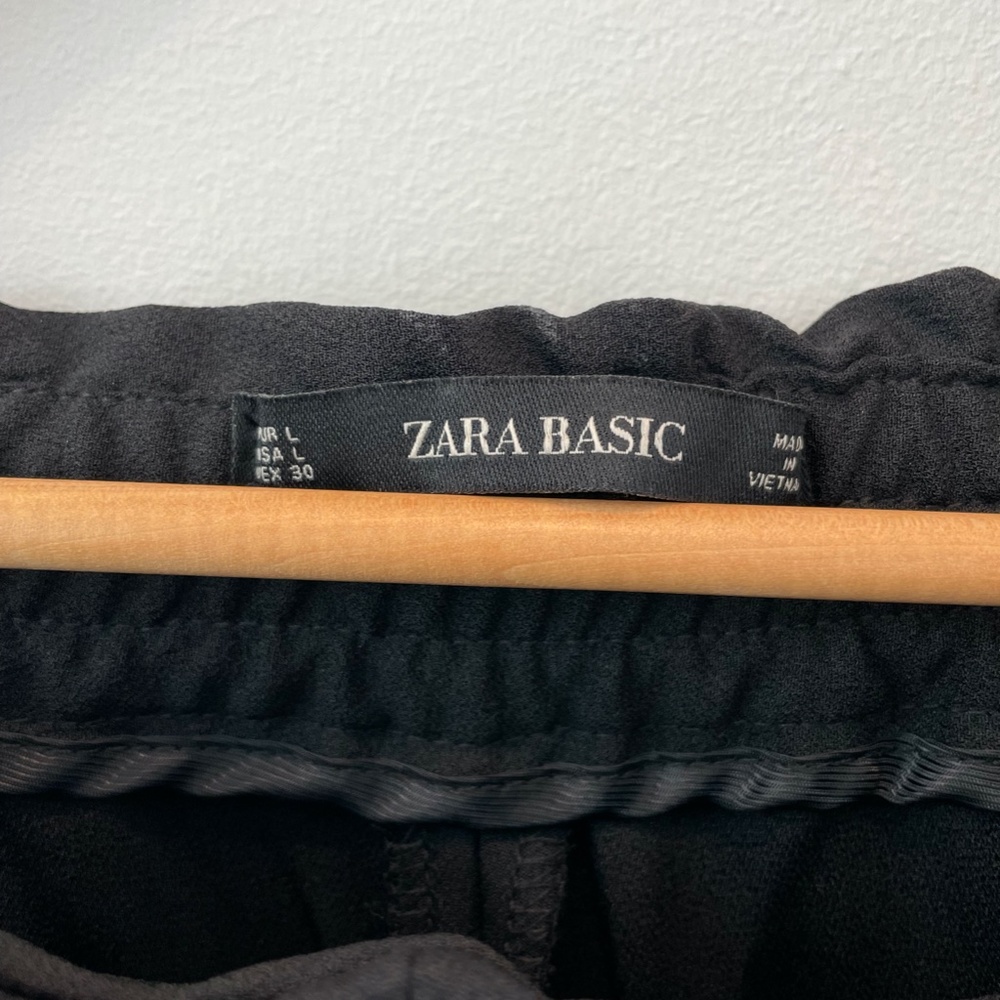 Zara Basic Black Drawstring Paper Bag Tapered Pan… - image 5